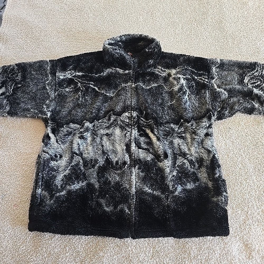 Vintage MAZMANIA Deep Pill Fleece Zip Up Jacket Unisex All-Over Horses USA‎ Made